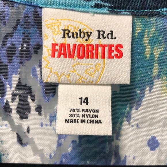 Ruby Rd. Favorites, Peacock Blue, Sheer button top, women 14 - Picture 3 of 4